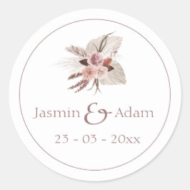 Adesivo Redondo Dusty Rosa Pampas Boho Envelope Seal