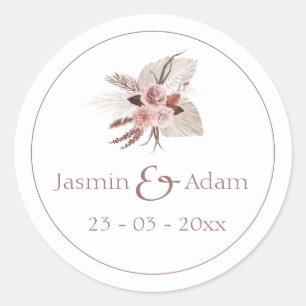 Adesivo Redondo Dusty Rosa Pampas Boho Envelope Seal