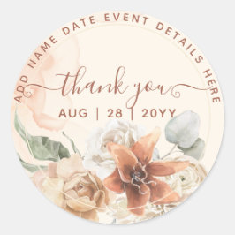 Adesivo Redondo Dusty Rosa Pink Floral Pampas Grass Boho Casamento