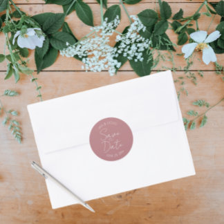 Adesivo Redondo Dusty Rosa Stylized Wedding Salvar a Data