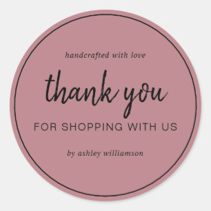 Adesivo Redondo Dusty Rose Chic Script Obrigada por Comprar