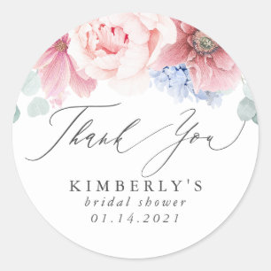 Adesivo Redondo Dusty Rose e Dusty Blue Floral Agradecimento