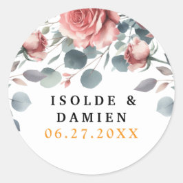 Adesivo Redondo Dusty Rose ElegantPink Mauve Greenery Floral Gold