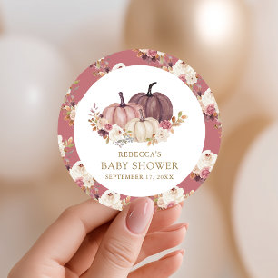 Adesivo Redondo Dusty Rose Rosa Floral Abóbora Chá de Bebê