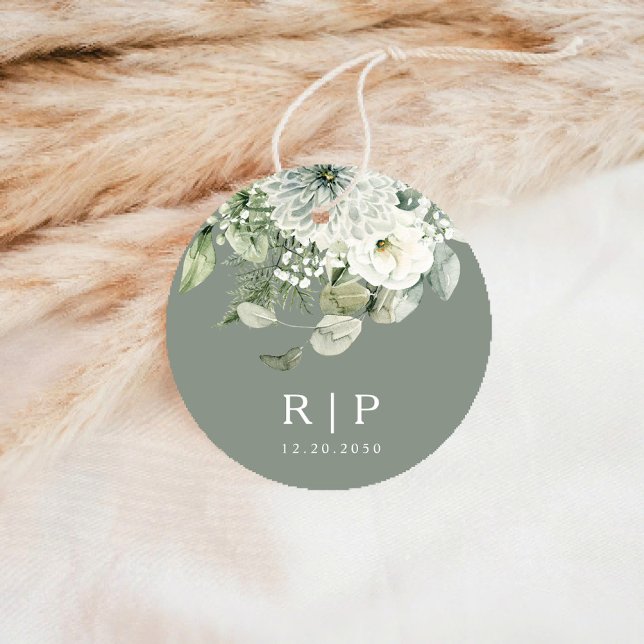 Adesivo Redondo Dusty Sage Green Wedding Classker Round Sticker (Criador carregado)