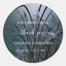 Adesivo Redondo Dusty Teal Dragonflies Obrigado