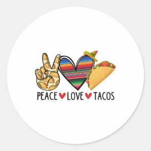 Adesivo Redondo Dy Peace Love Taco Serape Mexicano Fiesta Cinco De