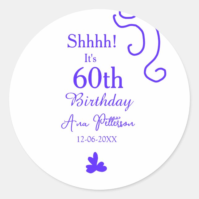 Adesivo Redondo É 60º aniversário adicionar nome roxo espanhol r (Frente)