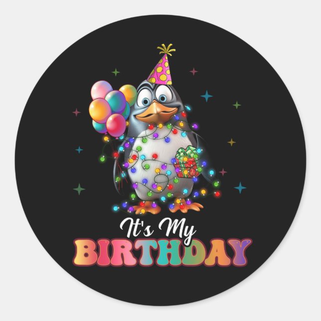 Adesivo Redondo É A Minha Festa de aniversário Pinguim, Anim De Na (Frente)