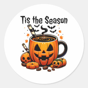 Adesivo Redondo É a Temporada de Halloween Pumpkin Spice Coffee