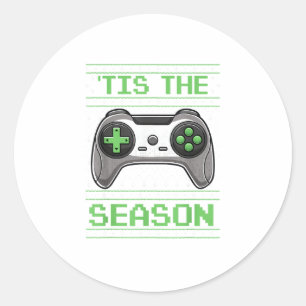 Adesivo Redondo É a Temporada de Jogos de Vídeo Natal Xmas Gamer