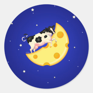 Adesivo Redondo E a vaca saltou sobre a lua de queijo