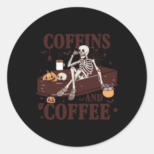 Adesivo Redondo E Café Funny Skeleton Halloween