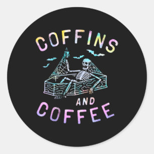Adesivo Redondo E Café Funny Skeleton Tie Dye Retro Halloween