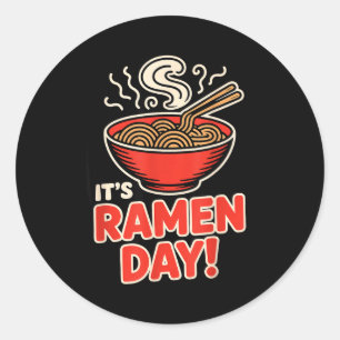 Adesivo Redondo É Dia de Ramen Comida Asiática Macarrão Tigela de