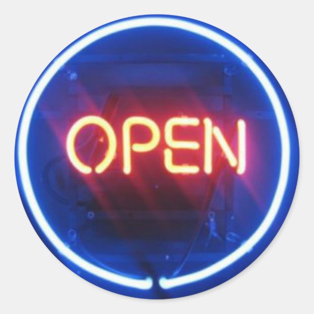 Adesivo Redondo É ELÉTRICO! SINAL NEON Bar Mitzvah Abrir Selo (Frente)