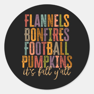 Adesivo Redondo É Fall Y'all Flannels Bonfire Futebol Pumpkin