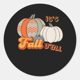 Adesivo Redondo É Fall Y'all, Funny Pumpkins Chevron Pattern