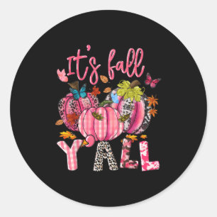 Adesivo Redondo É Fall Y'all Pumpkins Nk Ribbon Breast Cancer A