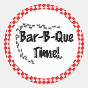 Adesivo Redondo É hora do churrasco! Toalha de mesa xadrez vermelh
