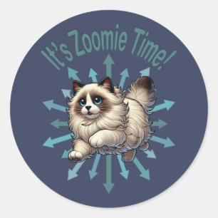 Adesivo Redondo É hora do Zoomie Gato Ragdoll
