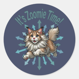 Adesivo Redondo É hora do Zoomie Maine Coon Cat