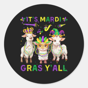 Adesivo Redondo É Mardi Gras Y'all Goats Jester Mask Miçangas Mulh