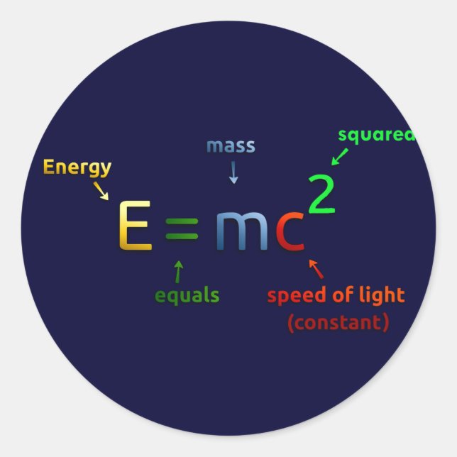 Adesivo Redondo E = MC^2. E é igual a MC ao quadrado (Frente)
