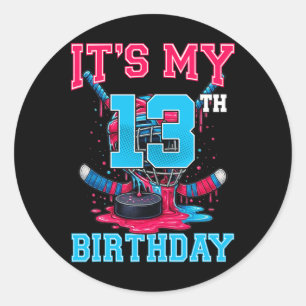 Adesivo Redondo É Meu 13º Aniversário Hóquei 13 Anos de Idade Sorv