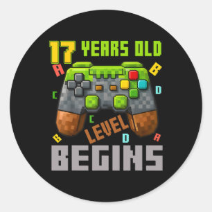Adesivo Redondo É Meu 17º Aniversário Controle de Jogo Pixel 17 A
