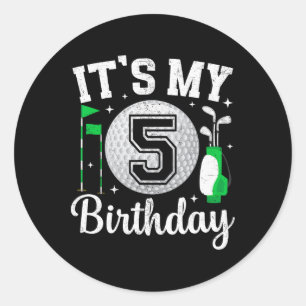 Adesivo Redondo É Meu 5º Aniversário Golfe 5 Anos Jogador de Golfe