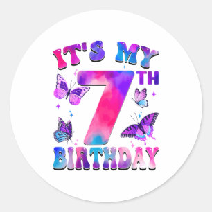 Adesivo Redondo É Meu 7º Aniversário Tema Borboleta Menina de 7 An