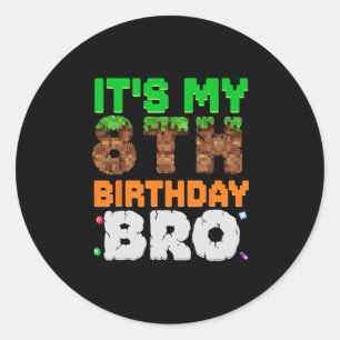 Adesivo Redondo É Meu 8º Aniversário Bro Pixel Game Menino de 8 An