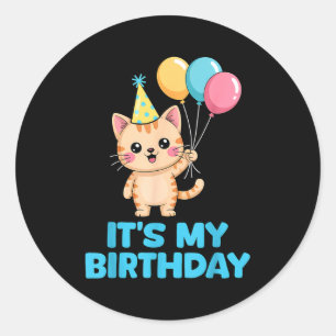 Adesivo Redondo É Meu Aniversário Gato Kawaii