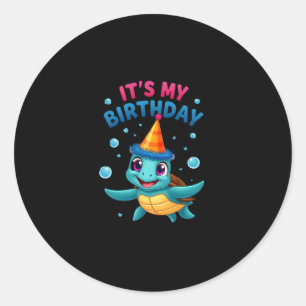 Adesivo Redondo É Meu Aniversário Tartaruga Marinha Fofa Aniversár
