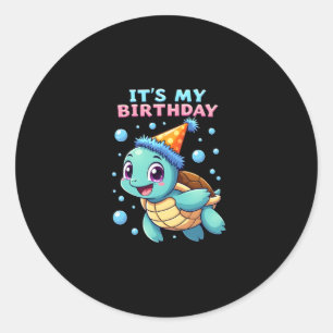 Adesivo Redondo É Meu Aniversário Tartaruga Marinha Fofa Aniversár