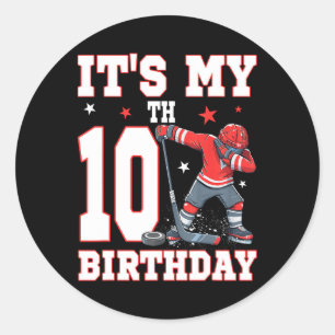 Adesivo Redondo É o Meu 10º Aniversário Menino Hóquei no Gelo Dabb