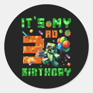 Adesivo Redondo É o meu 3º aniversário Pixel Número Jogo de Vídeo 