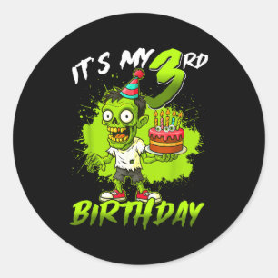 Adesivo Redondo É o meu 3º aniversário Zumbi 3 anos Feliz Hallo