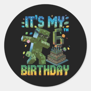 Adesivo Redondo É o Meu 6º Aniversário Gamer Pixel Número Aniversá