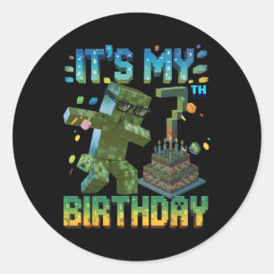Adesivo Redondo É o Meu 7º Aniversário Gamer Pixel Número Aniversá