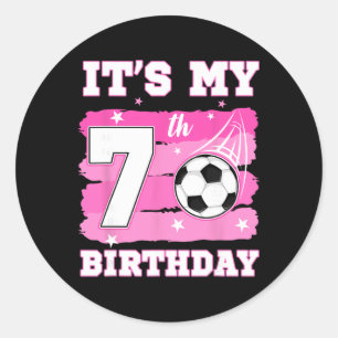 Adesivo Redondo É o meu 7º aniversário Tema de futebol Menina de 7