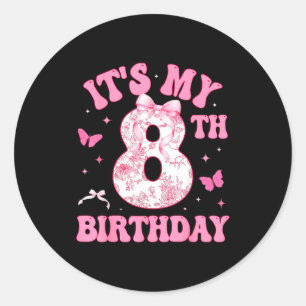 Adesivo Redondo É o meu 8º aniversário Nk Coquette Bow 8 anos de i
