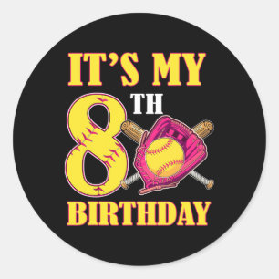 Adesivo Redondo É o meu 8º aniversário tema soft girl de 8 anos de