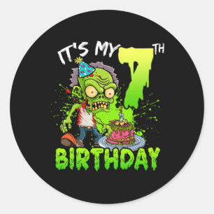 Adesivo Redondo É o meu aniversário de 7, Zombie de 7 anos