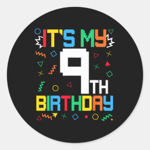 Adesivo Redondo É o meu aniversário de 9 anos Gamer Crianças Vídeo