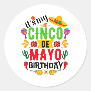 Adesivo Redondo É o meu Cinco de Mayo Birthday Cinco de Mayo