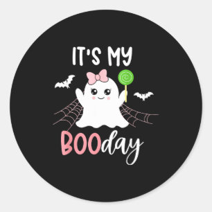 Adesivo Redondo É o Meu Dia de Boo Fofo Aniversário de Halloween F