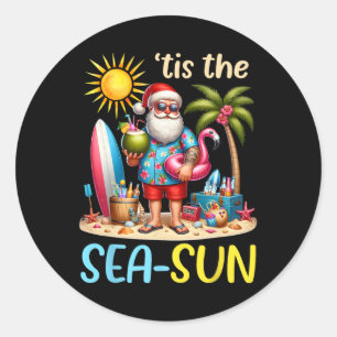 Adesivo Redondo É o Sol do Mar Havaiano Papai Noel Natal Em