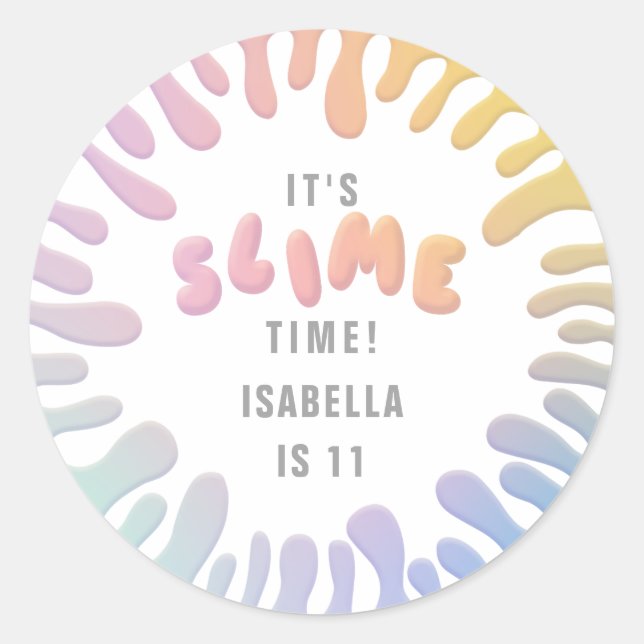 Adesivo Redondo É o tempo lopítmico de festa de aniversário arco-í (Frente)